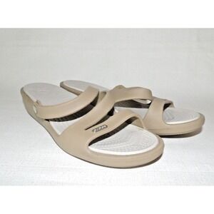Crocs Patricia Wedge Sandals Women 10 Khaki Tan Comfort Summer Casual Minimalist